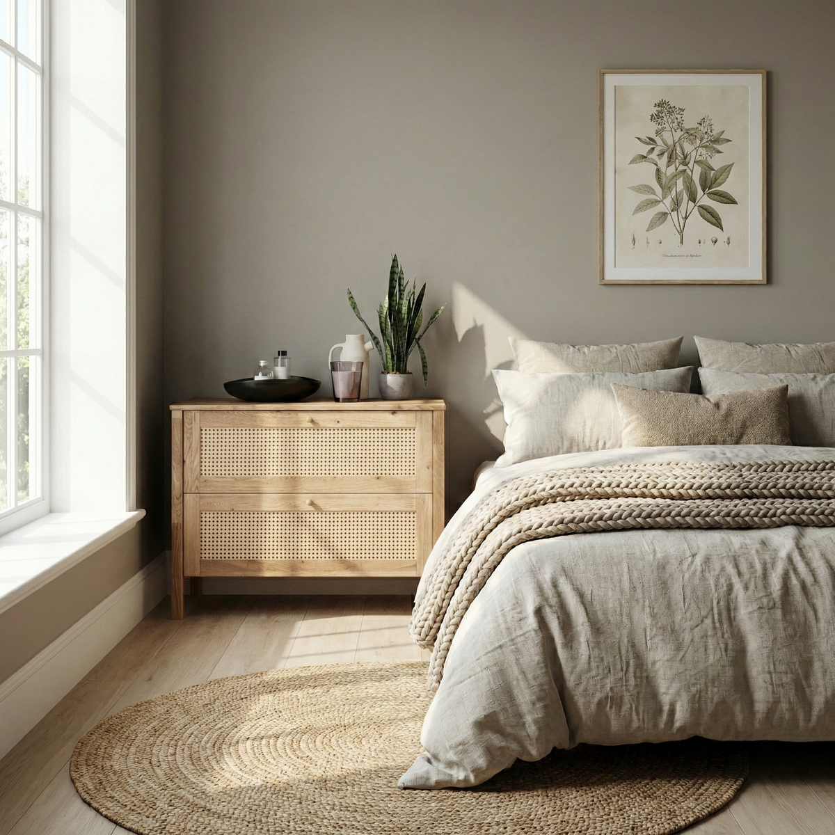 Commode d’ébéniste Balder en chêne massif certifié FSC, avec huile naturelle et cannage naturel français – H76 x L100 x P5 cm