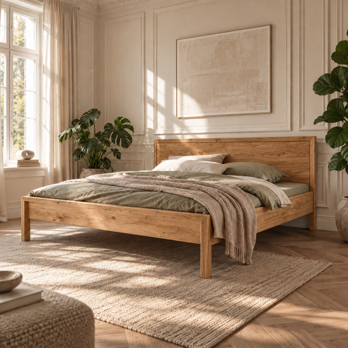 Cadre de lit d’ébéniste Freja en chêne massif – Huile naturelle