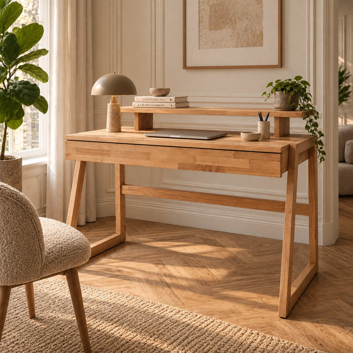 Bureau Sif Snedker avec étagère de bureau en bois de hêtre massif FSC et huile naturelle - L55 x H94 x L126