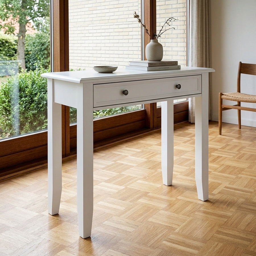 Nanna toiletbord i massiv fyrretræ – hvidmalet RAL 9010 – billede 1