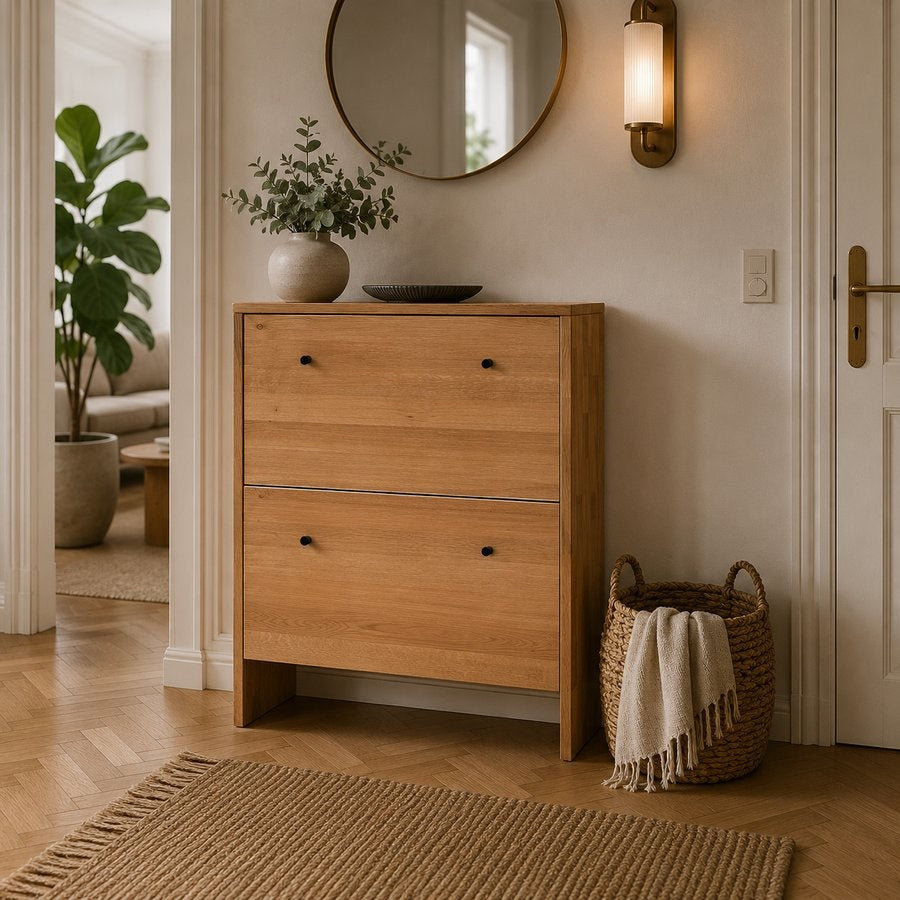 Sif Snedker Entremøbel/Skoskab med 2 Skuffer i Massiv FSC Bøgetræ og Naturolie - B27 x H95 x L82cm